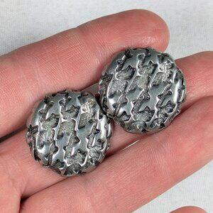 Round Brutalist Abstract stud earrings 2.5 cm silver tone metal